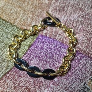 Vintage 80s Monet Gold and Black Lucite Link Bracelet
